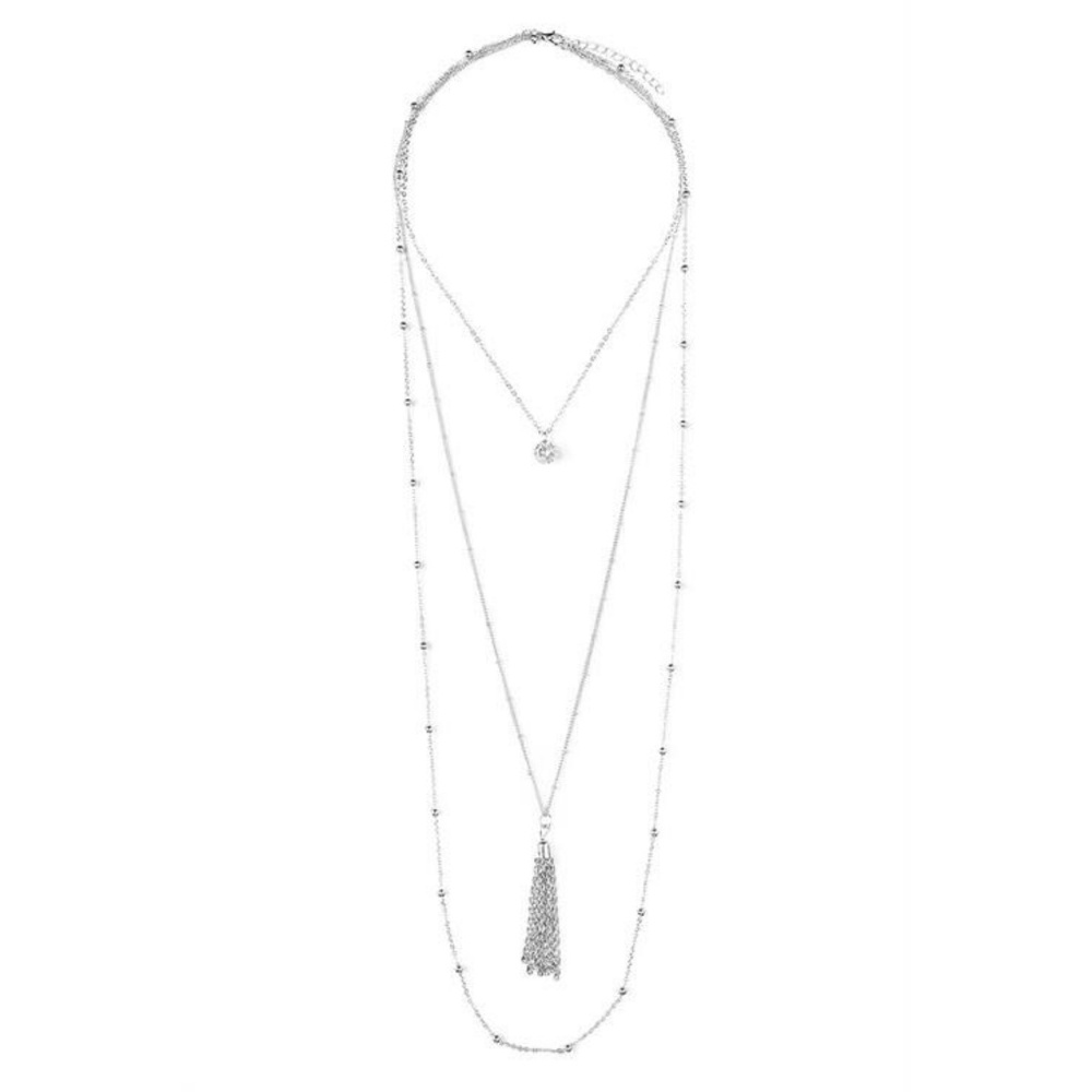 THE PERFECT TRIO LAYERED TASSEL NECKLACE in SILVER